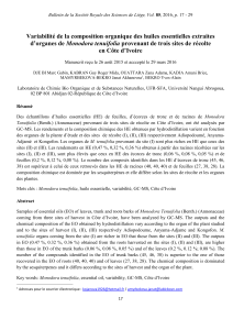 Variabilité de la composition organique des huiles essentielles extraites Monodora tenuifolia