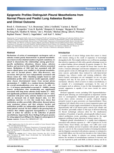 Epigenetic Profiles Distinguish Pleural Mesothelioma from