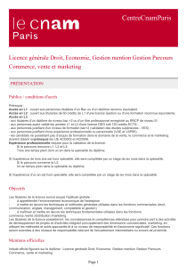 CentreCnamParis Licence générale Droit, Economie, Gestion mention Gestion Parcours PRÉSENTATION