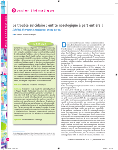 D Le trouble suicidaire : entité nosologique à part entière ?