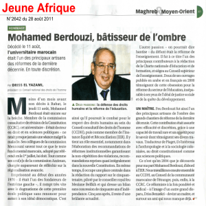 Jeune Afrique Mohamed Berdouzi, bâtisseur de l'ombre Maghreb  MOyen-Orient