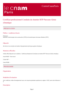 CentreCnamParis Certificat professionnel Conduite de chantier BTP Parcours Génie climatique PRÉSENTATION