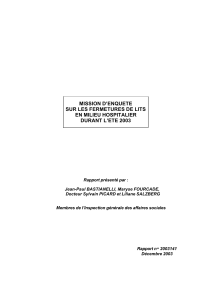 MISSION D’ENQUETE SUR LES FERMETURES DE LITS EN MILIEU HOSPITALIER DURANT L’ETE 2003