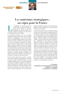 L Les matériaux stratégiques : un enjeu pour la France EDITORIAL