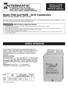 Model: PX50 and PX50S - 50 W Transformers