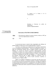 Instruction n°DAF/DPACI/RES/2009/022