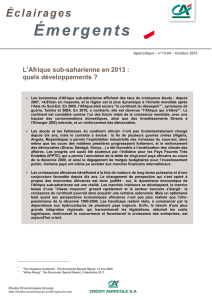 L`Afrique sub-saharienne en 2013 - Etudes &eacute;conomiques du Cr&eacute;dit