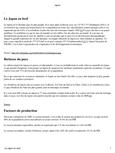 Le Japon en bref Richesse du pays Facteurs de production
