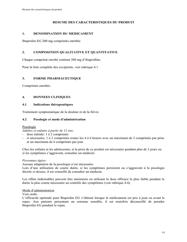 RESUME DES CARACTERISTIQUES DU PRODUIT 1