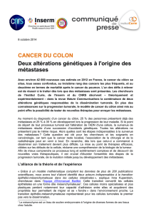 CANCER DU COLON Deux altérations génétiques à l`origine des