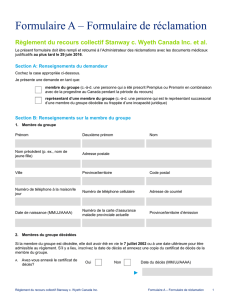 Formulaire A – Formulaire de réclamation