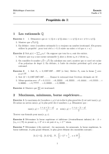 Propriétés de R 1 Les rationnels Q 2 Maximum, minimum, borne
