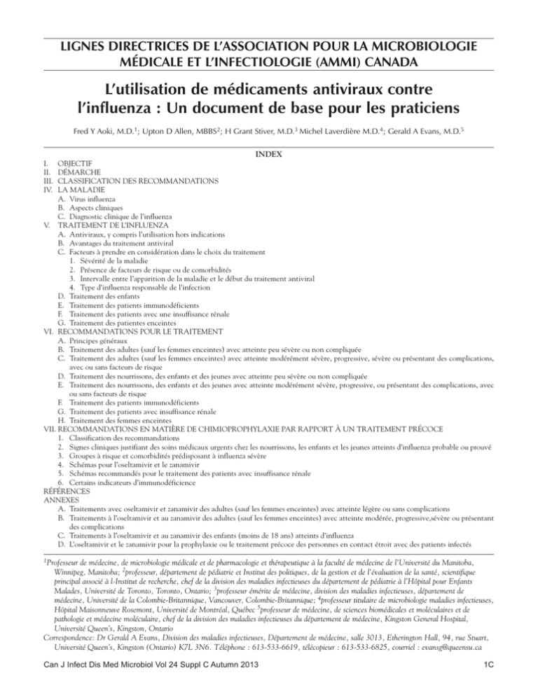 L`utilisation De Médicaments Antiviraux Contre L`influenza : Un