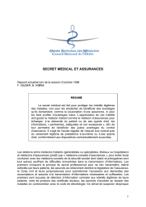 secret medical et assurances - Conseil National de l`Ordre des