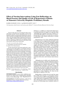 Elshamy Karima et al.  Effect of Nursing Interventions Using Foot Reflexology on Blood Pressure and Quality of Life of Hypertensive Patients