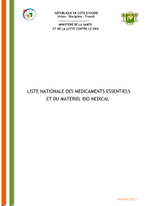 Liste Médicaments Essentiels Côte d'Ivoire 2013