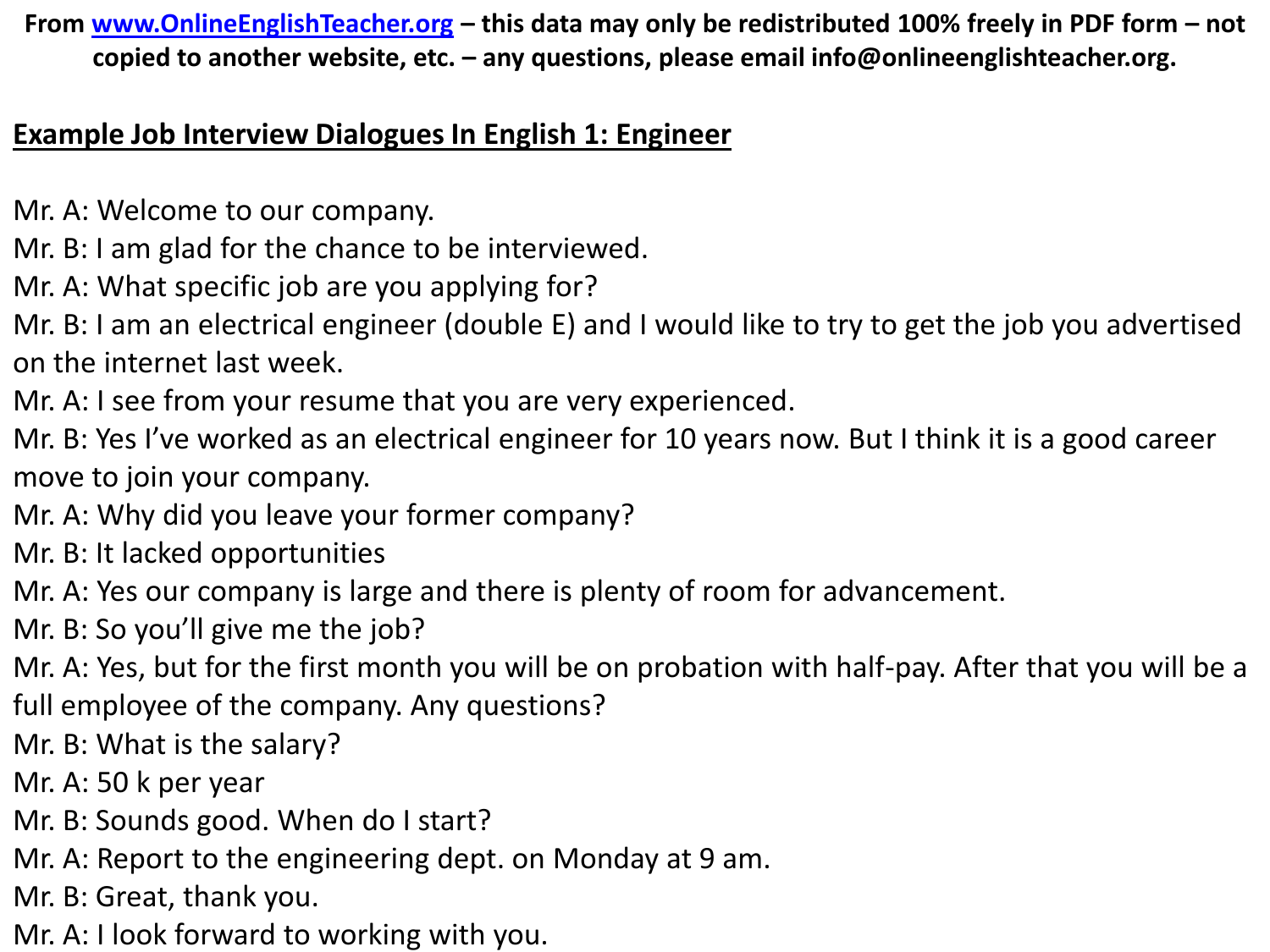 Business English Conversation Example