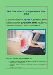 How To Choose A Vein Specialist In Your City