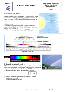 1 STI2D. LUMIERE et ECLAIRAGE. Enseignement Spécifique   Option Energies et Environnement. Lycé. Cours. 1- Comprendre la lumière (1)