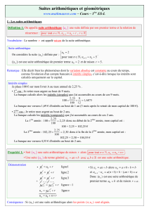 Cours de maths - 1ère ES-L - Suites arithmétiques et géométriques