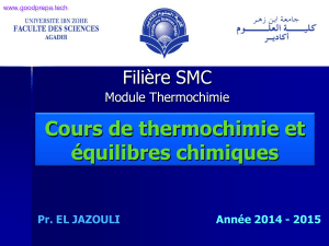 Cours de thermochimie et &eacute;quilibres chimiques - Universit&eacute; Ibn Zohr