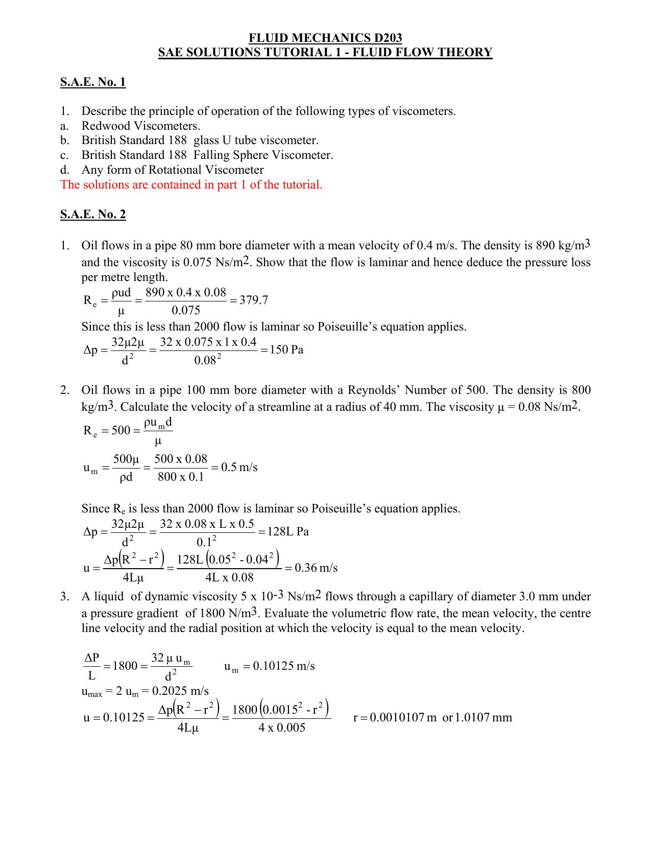 Fluid Mechanics D3 Reseni