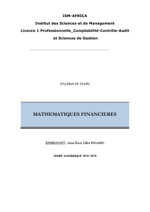 Cours de Mathématiques Financières Institut des Sciences et de Management 2018-2019
