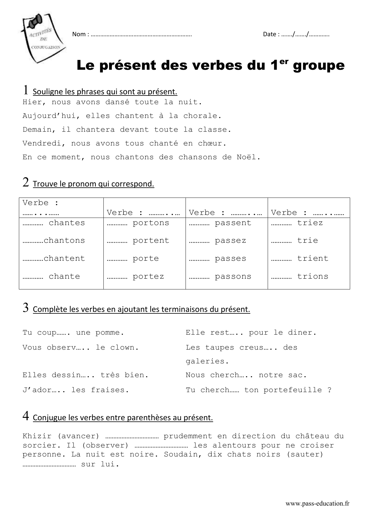 Present Des Verbes Du 1er Groupe Ce1 Exercices