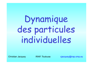 Dynamique des particules individuelles non relativistes dans le champ électromagnétique. (cours Master-2, Jacquey)
