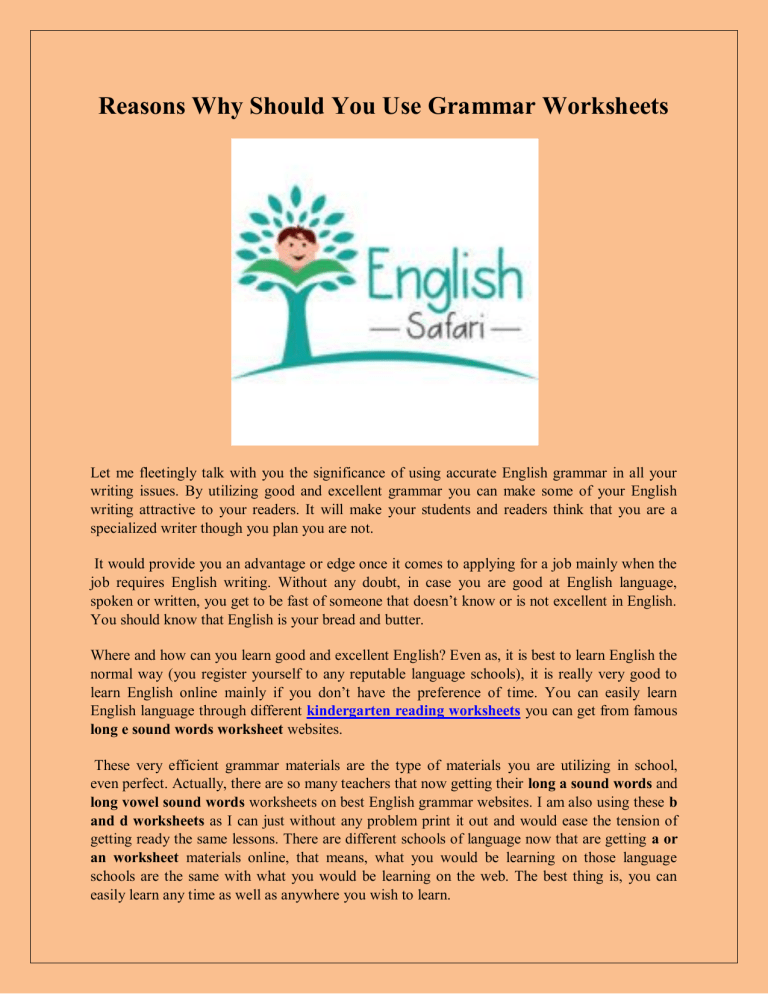 reasons why should you use grammar worksheets