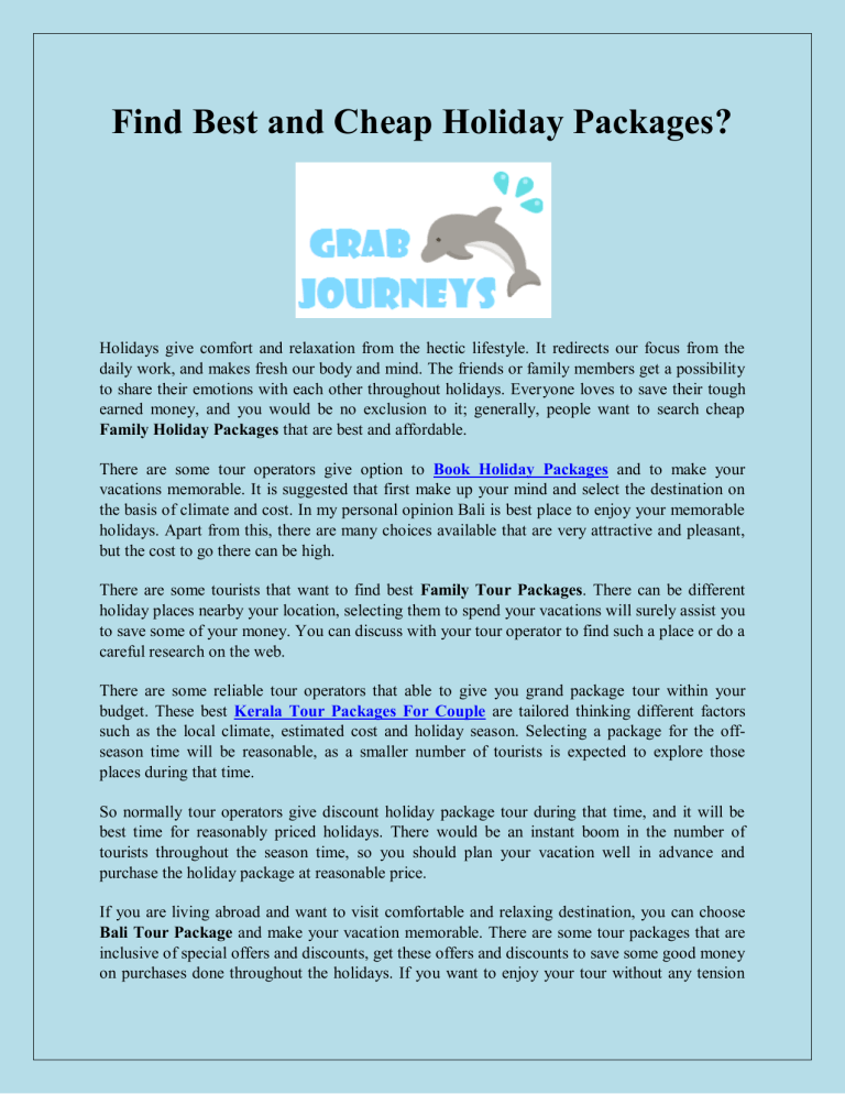 Find Best and Cheap Holiday Packages
