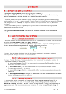 L'&eacute;nergie : D&eacute;finition, Propri&eacute;t&eacute;s et Sources (BTS &Eacute;lectrotechnique)