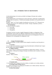 Introduction et D&eacute;finitions de la Thermodynamique