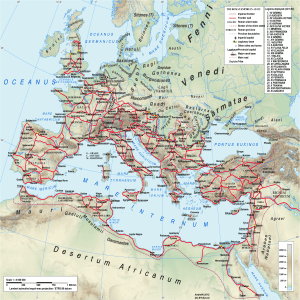 Roman Empire 125 general map (Red roads).svg