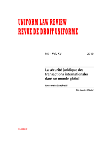 Zanobetti, La sécurité juridique des transactions internationales, Uniform Law Review, 2010