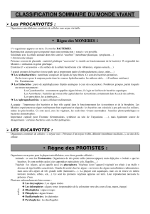 Classification du monde vivant : Mon&egrave;res, Protistes, Myc&egrave;tes, V&eacute;g&eacute;taux