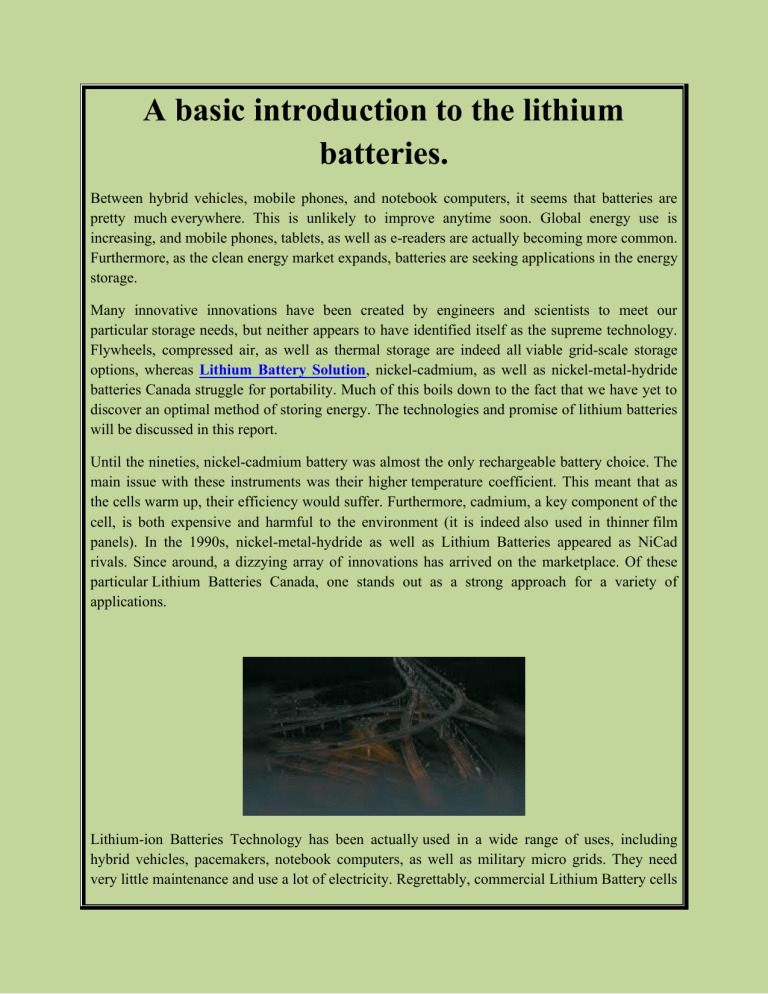 A basic introduction to the lithium batteries
