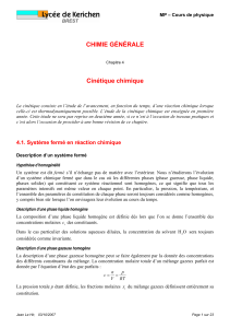 Cin&eacute;tique Chimique : Cours de Chimie G&eacute;n&eacute;rale