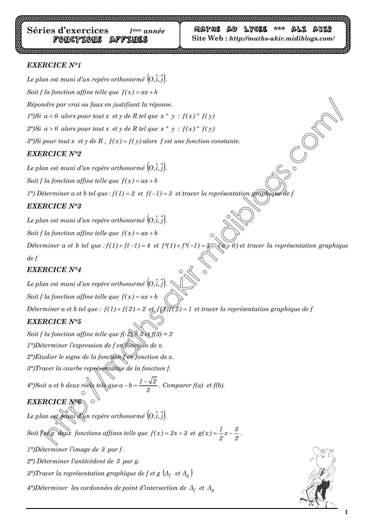 Serie D Exercices Math Fonctions Affines 1ere As