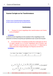 Examen Corrigé: Transformateurs - Cours et Exercices