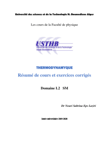 Thermodynamique : Résumé de cours et exercices corrigés (L2 SM)