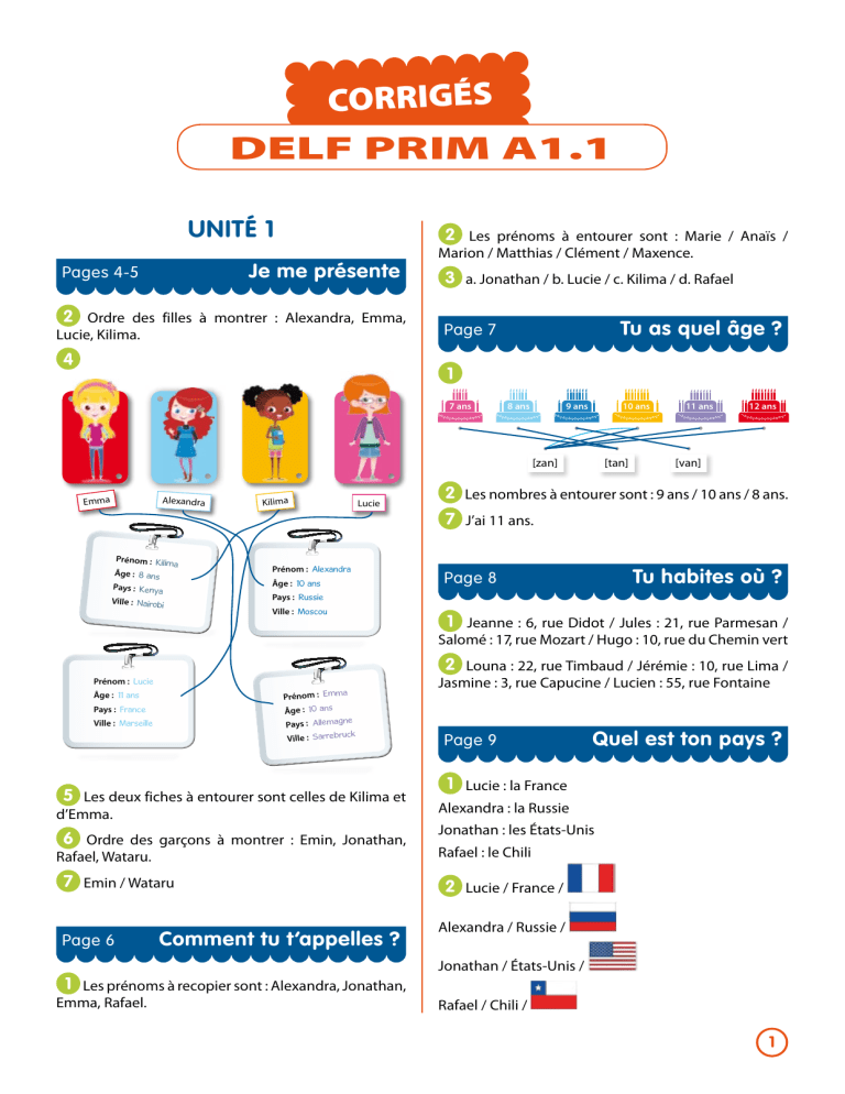 Corriges Preparation Delf Prim a1 1