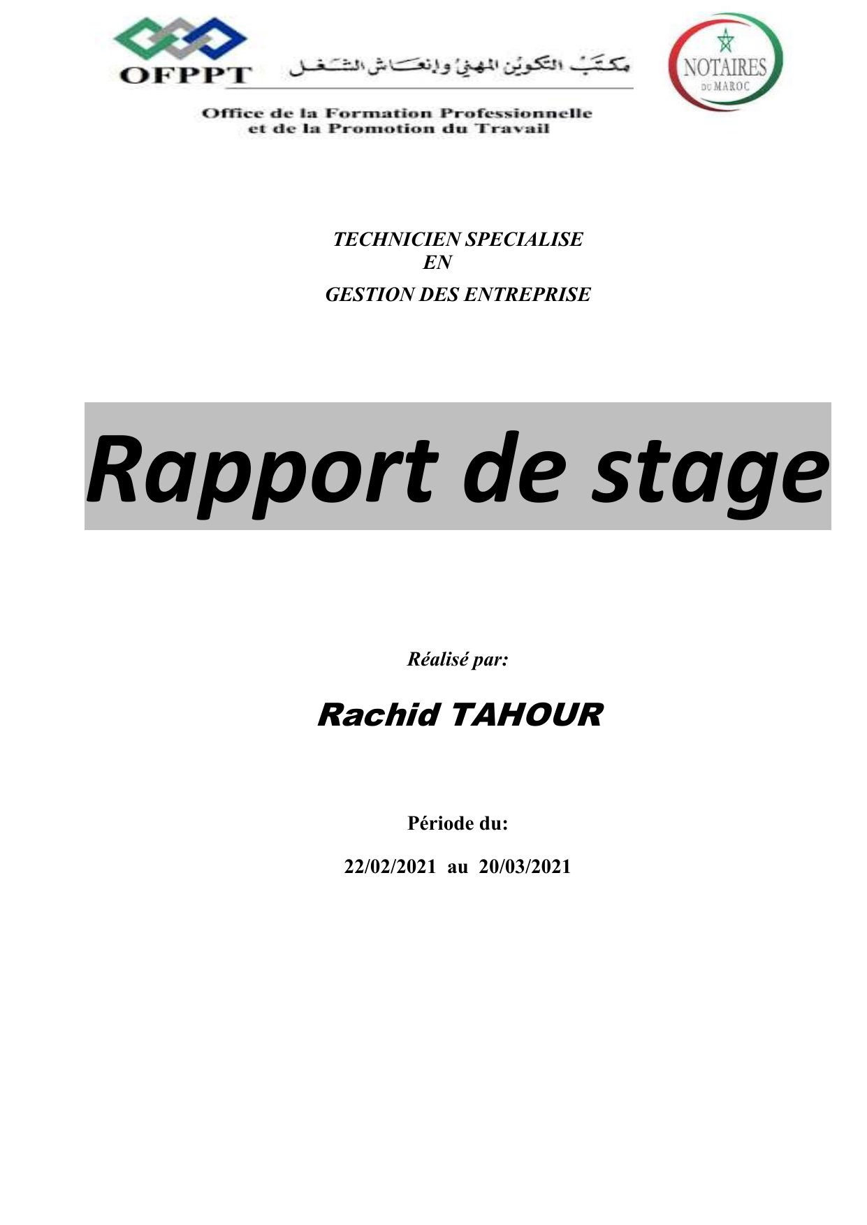 Rapport De Stage Chez Notaire