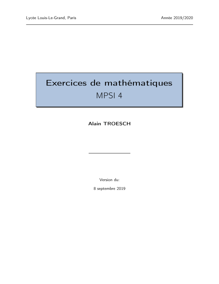 exercices de mathématiques mpsi 4 et indications des exercices by alain