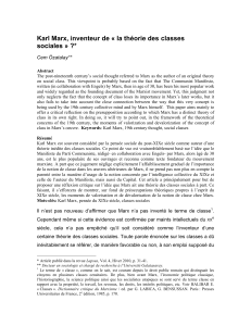 Marx et la th&eacute;orie des classes sociales : une analyse critique