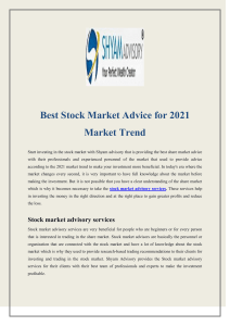 Best Stock Market Advice for 2021 Market Trend