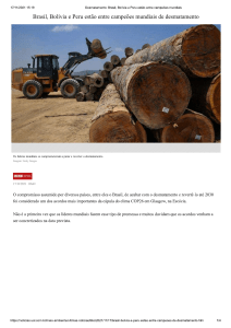 Brasil, Bolívia e Peru estão entre campeões mundiais de desmatamento