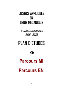 PLAN D'ETUDES GENIE MECANIQUE  2019-2023