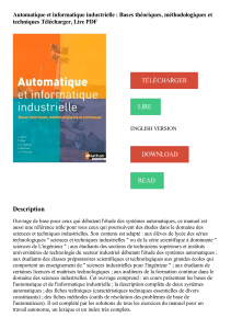Automatique et informatique industrielle   Bases théoriques, méthodologiques et techniques Télécharger, Lire PDF