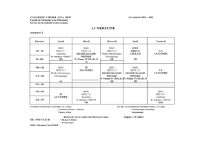 Horaire L1 M&eacute;decine UCAD - Semestre 1 2021-2022